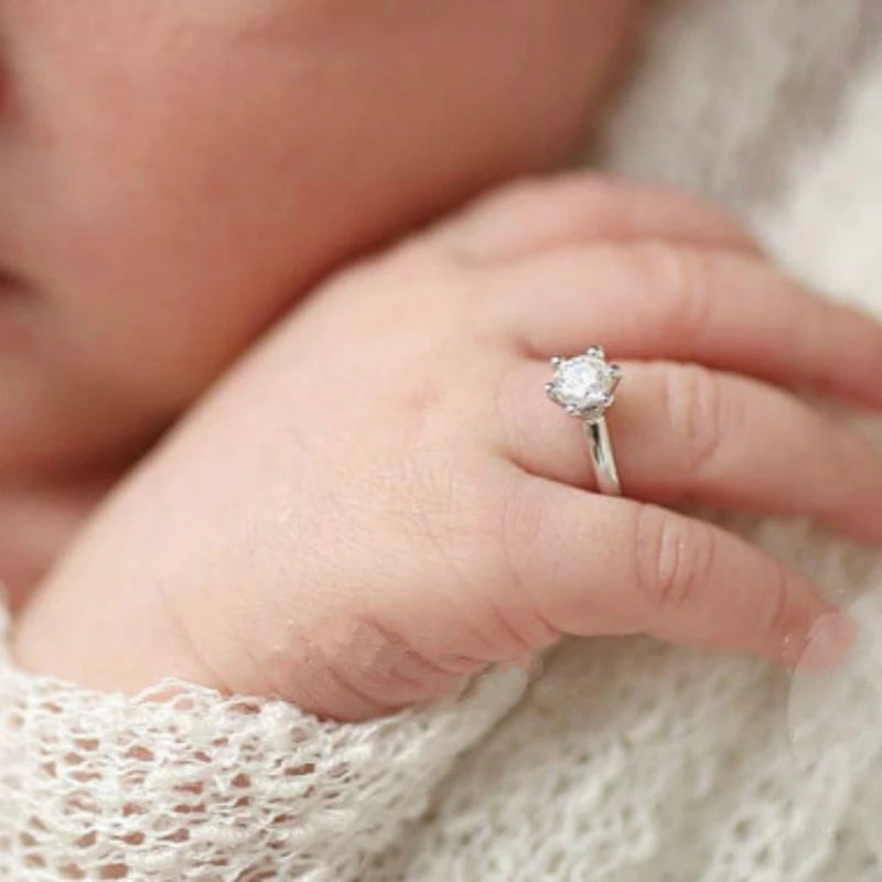 Crystal Baby Rings Newborn Lovely White Angel Rings Easy to Wear Photo Props