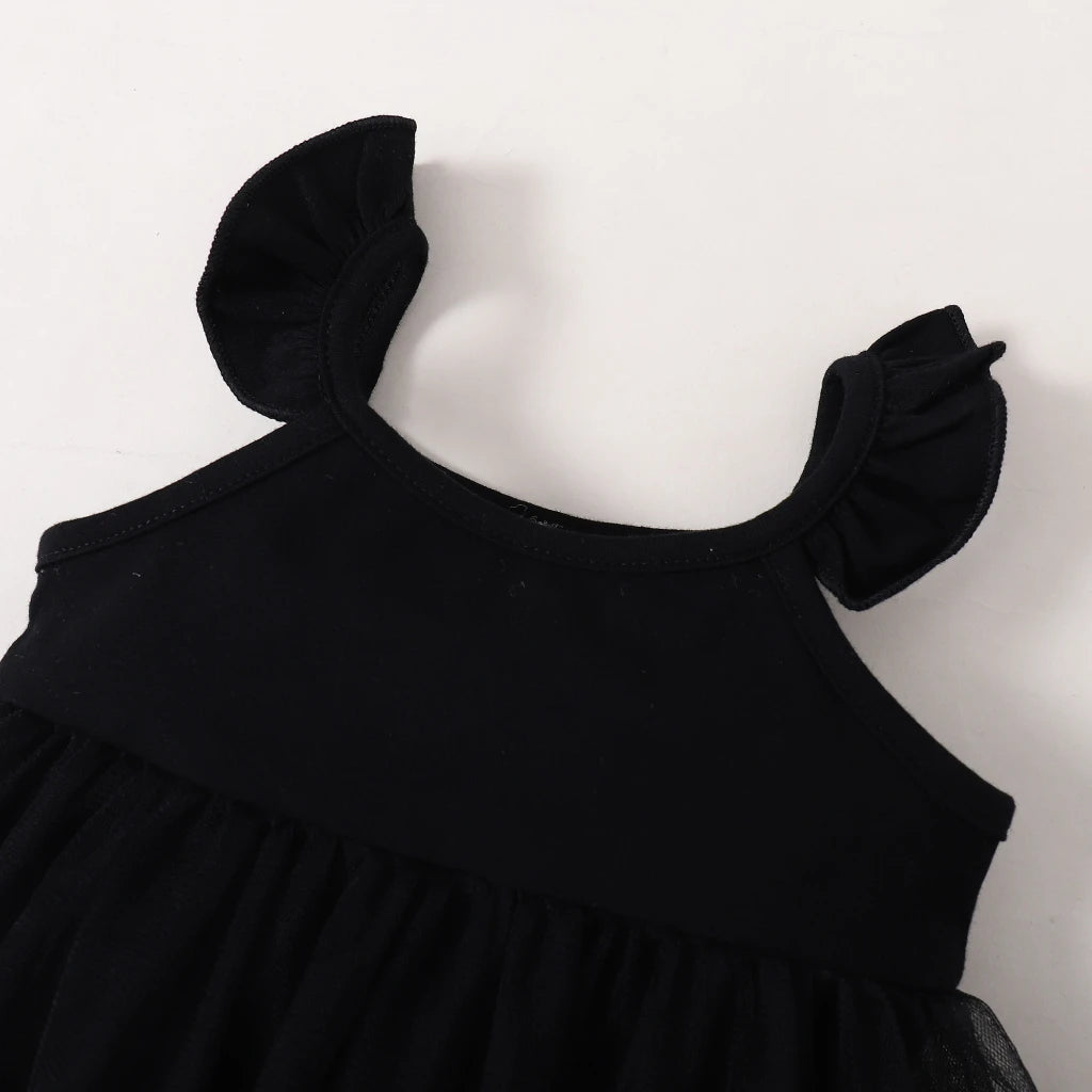 0-18 Months Newborn Baby Girl Romper Dress Sleeveless Black Lace Dress with Headband 2PCS Costume Infant Baby Girl Jumpsuit