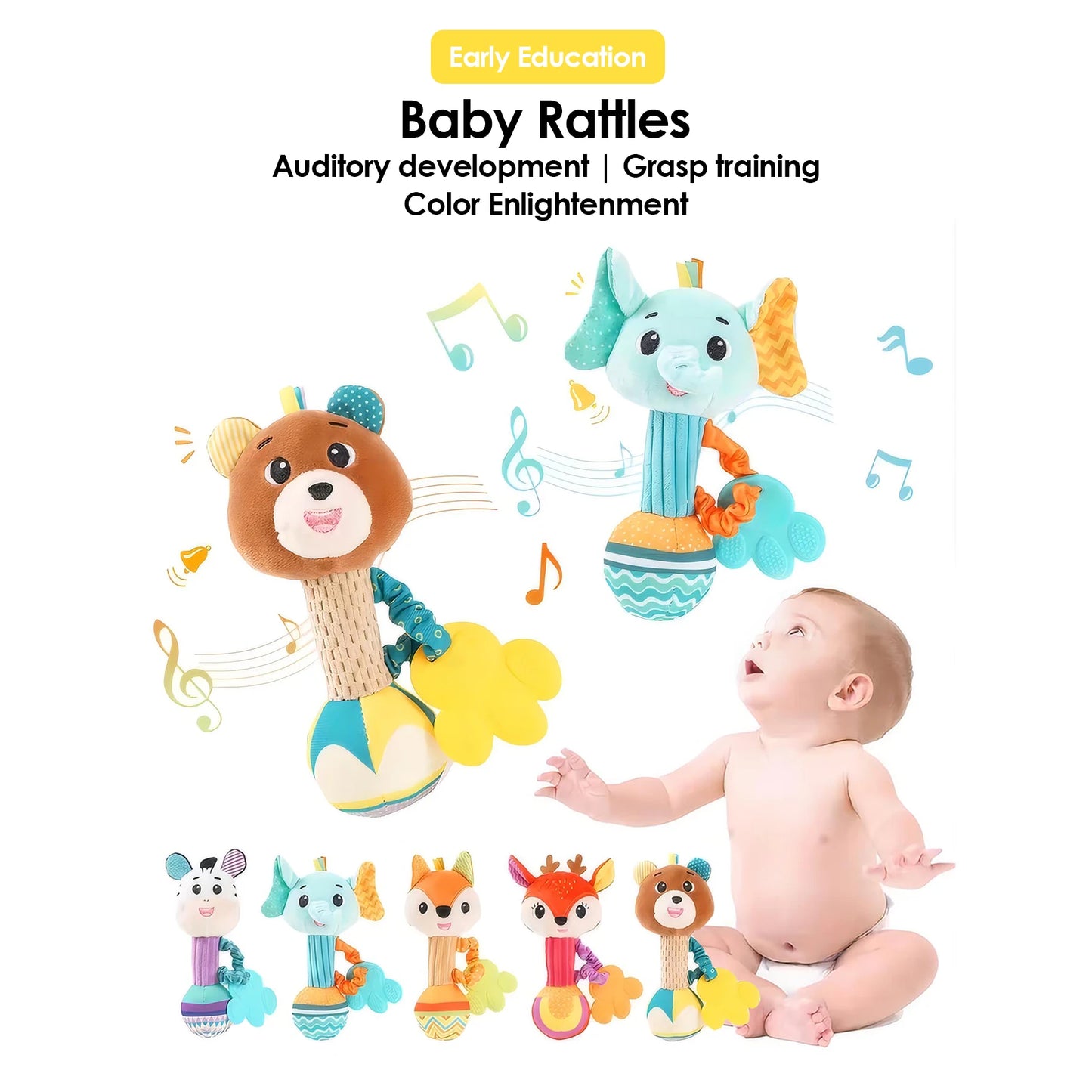 0~24 Months Baby Rattles Soft Plush Toys Foot Wrist Rattle set cartoon Newborn Development Educational Toys For children