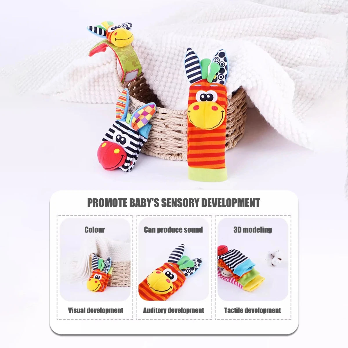 0~24 Months Baby Rattles Soft Plush Toys Foot Wrist Rattle set cartoon Newborn Development Educational Toys For children