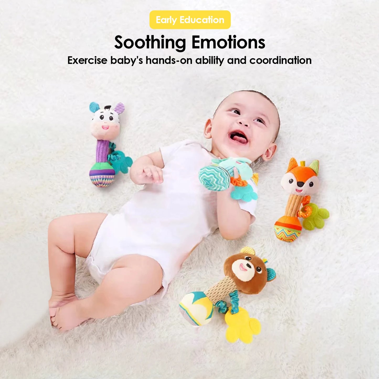 0~24 Months Baby Rattles Soft Plush Toys Foot Wrist Rattle set cartoon Newborn Development Educational Toys For children