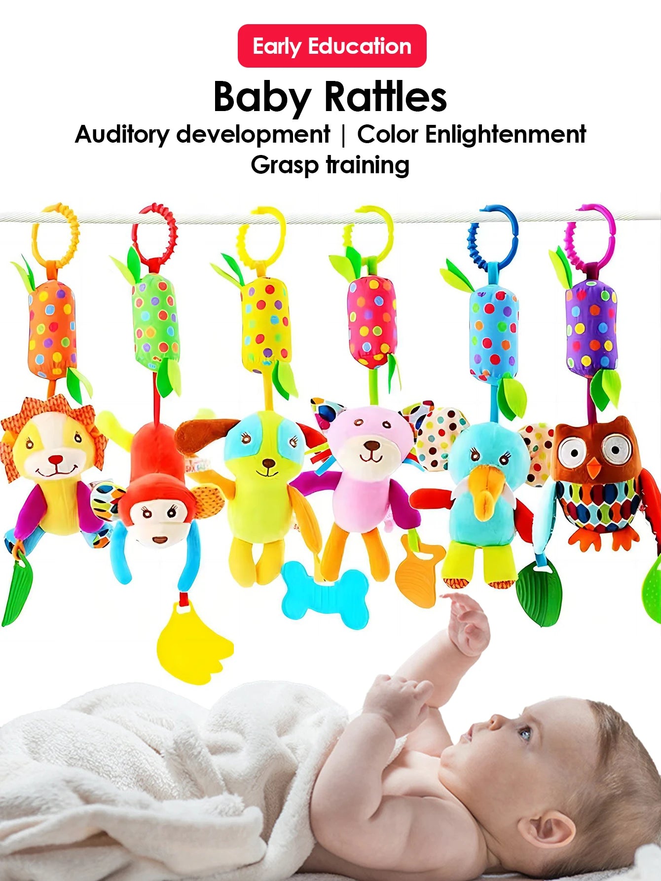 0~24 Months Baby Rattles Soft Plush Toys Foot Wrist Rattle set cartoon Newborn Development Educational Toys For children