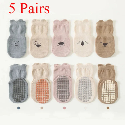 3/5 Pairs Baby Adorable Animals Pattern Non Slip Floor Socks, Breathable Casual Socks for Boys and Girls Kids Indoor Activities